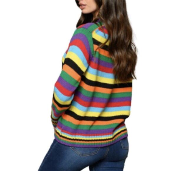 Olivaceus Rainbow Stripe Crew Neck Long Sleeve Pullover Sweater NIB Size S - Picture 3 of 8